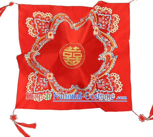 Chinese Traditional Wedding Headdress Xiuhe Suit Accessories Embroidered Red Satin Bridal Veil