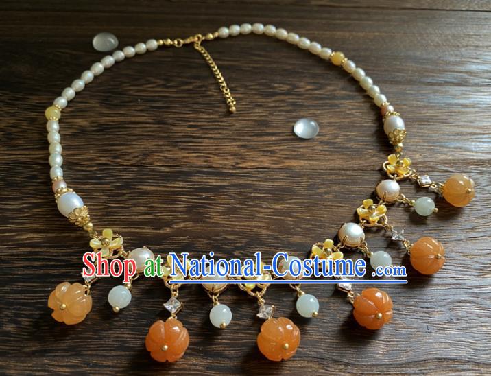 Chinese Traditional Hanfu Agate Pumpkin Necklace Accessories Classical Pearls Necklet Jewelry