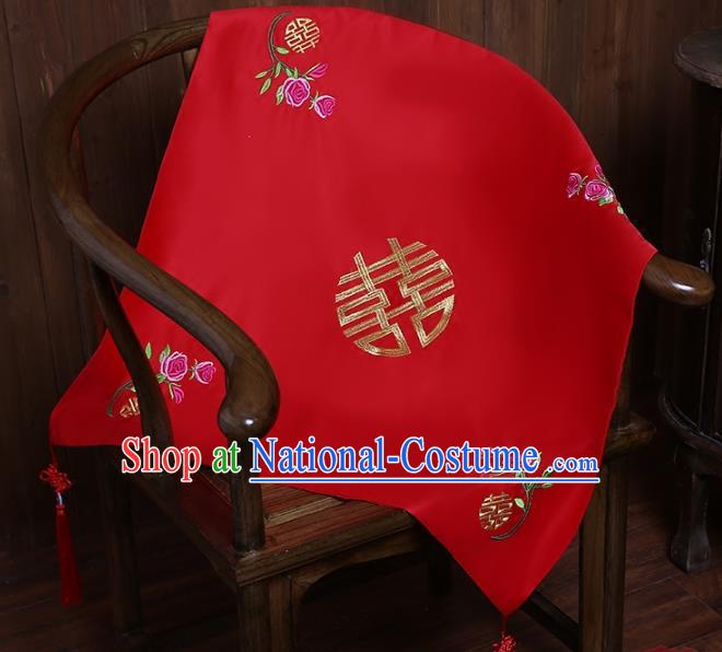 Chinese Embroidered Rose Bridal Veil Classical Xiuhe Suit Red Satin Accessories Traditional Wedding Headwear