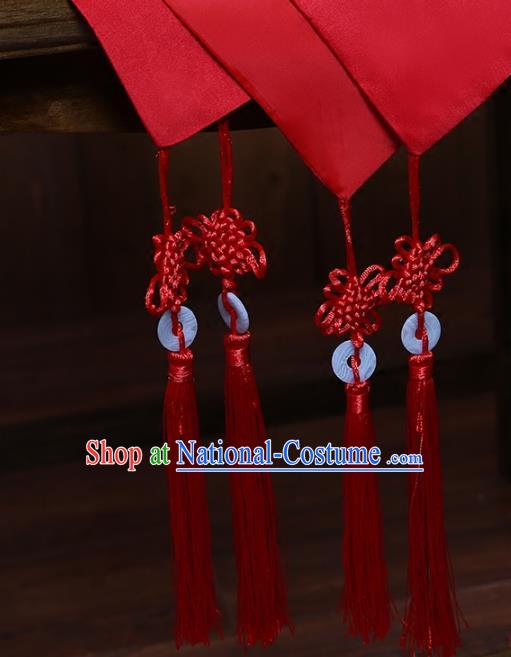 Chinese Embroidered Rose Bridal Veil Classical Xiuhe Suit Red Satin Accessories Traditional Wedding Headwear