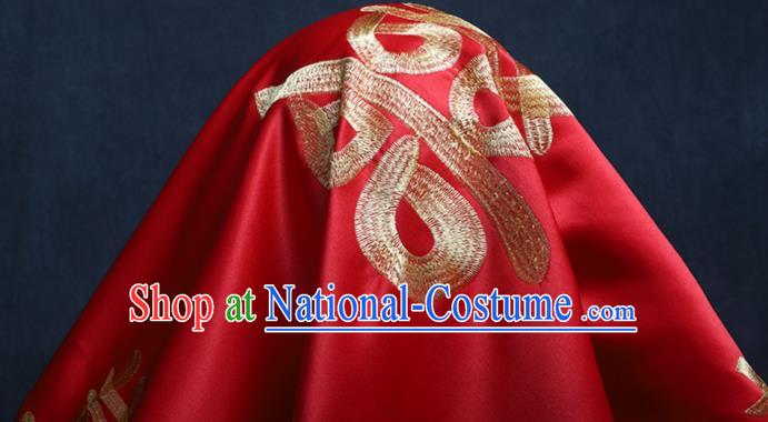 Chinese Classical Headdress Wedding Red Satin Kerchief Traditional Embroidered Bridal Veil