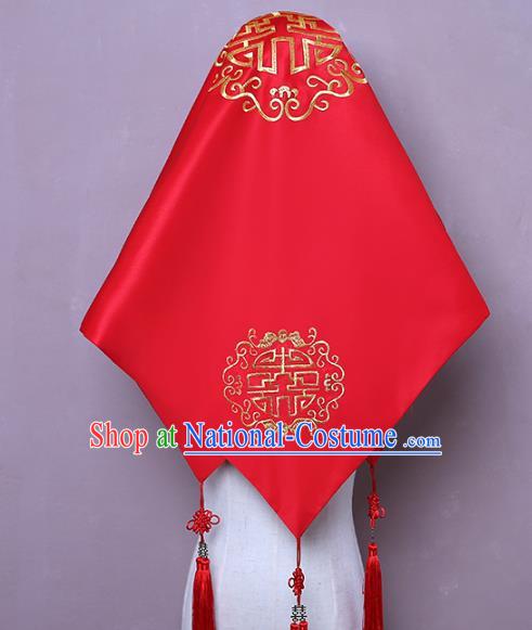 Chinese Embroidered Red Satin Bridal Veil Classical Xiuhe Suit Accessories Traditional Wedding Headpiece