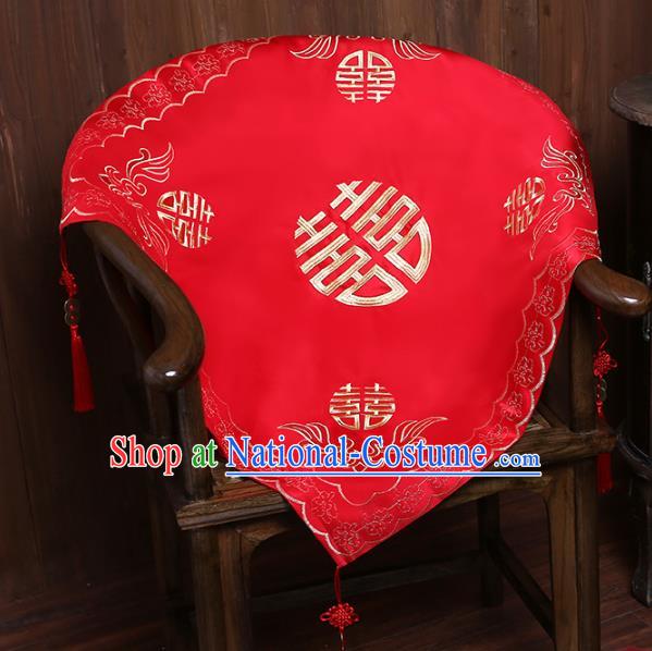 Chinese Classical Wedding Headpiece Traditional Xiuhe Suit Accessories Embroidered Red Satin Bridal Veil