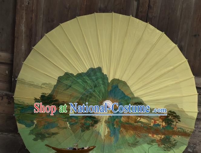 China Classical Dance Landscape Painting Umbrella Traditional Handmade Yellow Oil Paper Umbrella