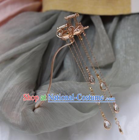 China Ancient Palace Lady Golden Boat Hairpin Traditional Ming Dynasty Crystal Tassel Hair Stick