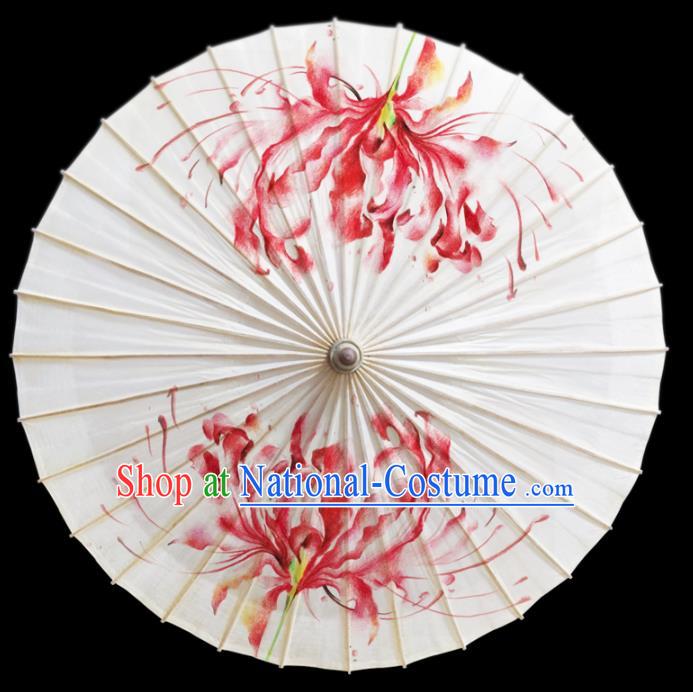 China Painting Red Spider Lily Umbrella Classical Dance Umbrellas Craft Traditional White Oil Paper Umbrella