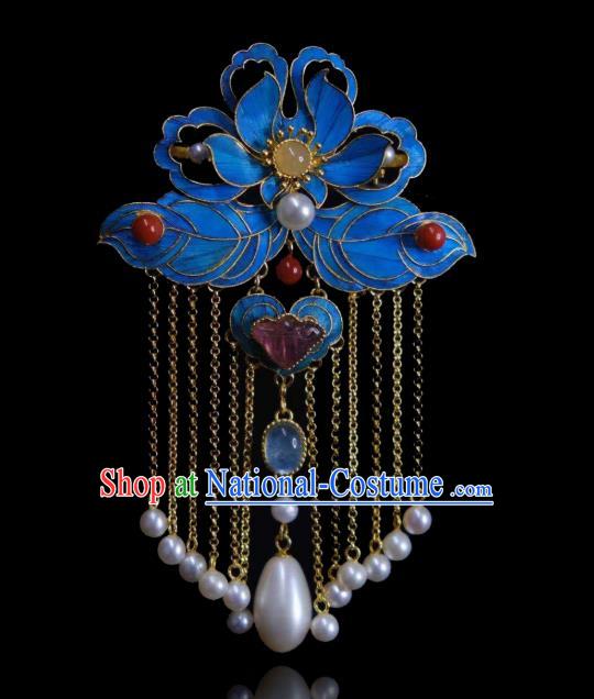 China Handmade Cloisonne Peony Brooch Accessories Traditional Qing Dynasty Pearls Tassel Breastpin Jewelry