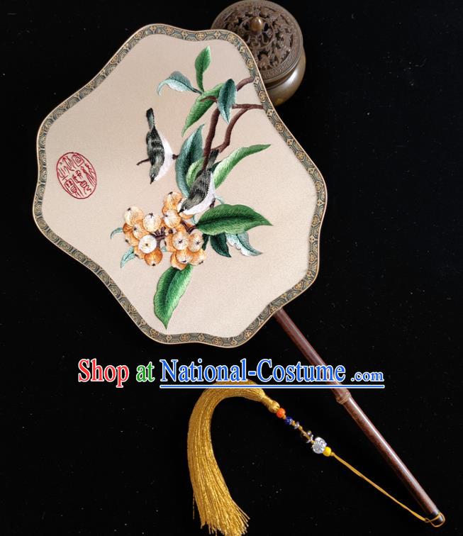 Chinese Traditional Ming Dynasty Palace Fan Handmade Embroidered Silk Fan