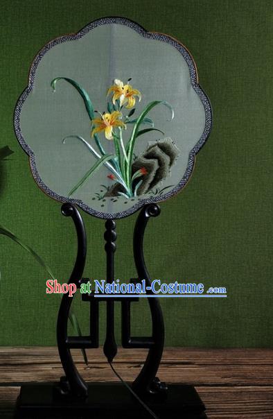 Chinese Ancient Song Dynasty Silk Fan Traditional Hanfu Dance Fan Embroidered Orchids Palace Fan