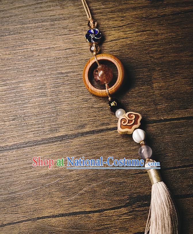 Chinese Traditional Rosewood Waist Accessories Classical Cheongsam Brooch Grey Tassel Pendant