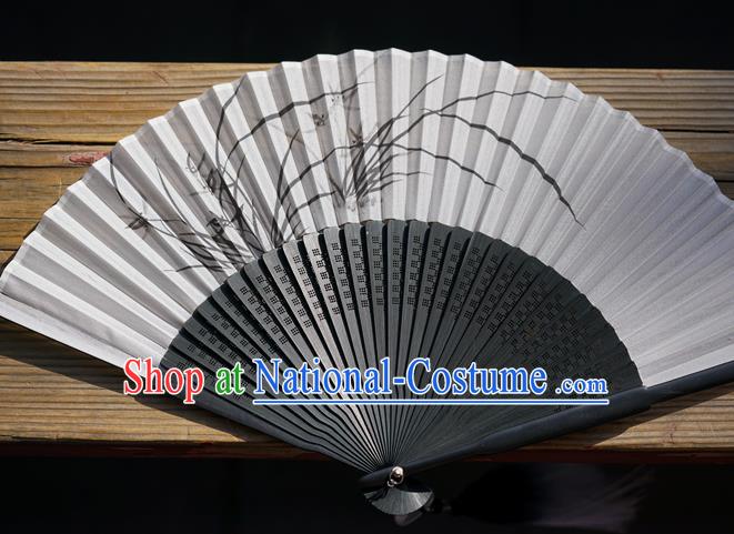 Chinese Bamboo Accordion Ink Painting Orchids Folding Fan Traditional Silk Fan