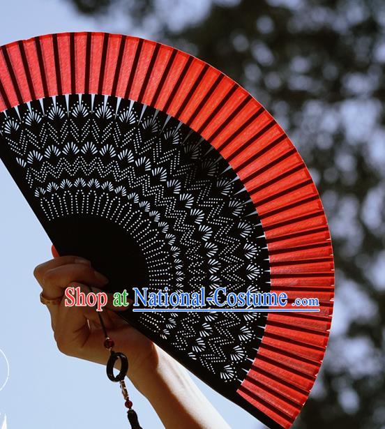 Chinese Traditional Red Silk Fan Bamboo Accordion Handmade Folding Fan