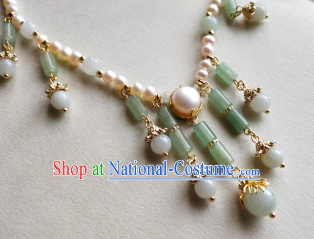 Chinese Classical Aventurine Tassel Necklet Traditional Hanfu Pearls Necklace Accessories