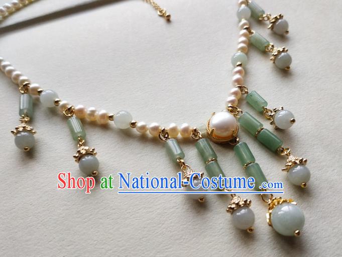 Chinese Classical Aventurine Tassel Necklet Traditional Hanfu Pearls Necklace Accessories