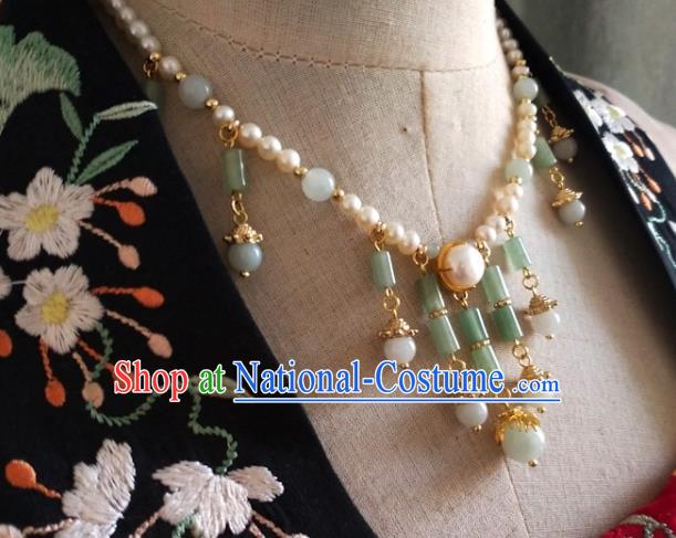 Chinese Classical Aventurine Tassel Necklet Traditional Hanfu Pearls Necklace Accessories