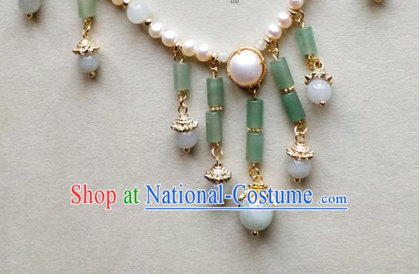 Chinese Classical Aventurine Tassel Necklet Traditional Hanfu Pearls Necklace Accessories