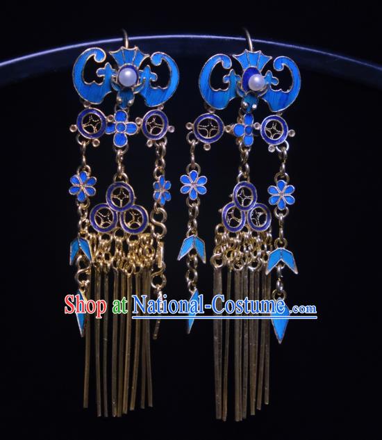 Chinese Cloisonne Bat Earrings Ancient Qing Dynasty Court Ear Accessories Traditional Culture Jewelry