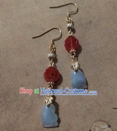 Chinese Traditional Jade Ear Accessories Handmade Classical Cheongsam Agate Peace Buckle Earrings