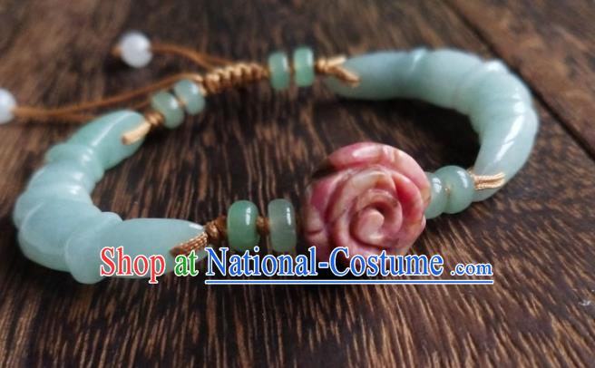 Chinese Classical Hanfu Jade Bracelet Traditional Carving Rose Wristlet Accessories