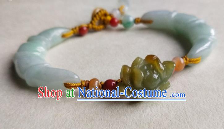 Chinese Traditional Hanfu Carving Lotus Wristlet Accessories Classical Jade Bracelet Jewelry