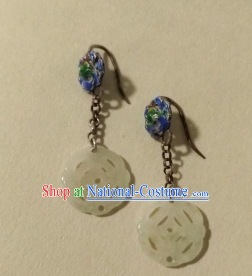 Chinese Traditional Hetian Jade Ear Accessories Handmade Classical Cheongsam Blueing Earrings