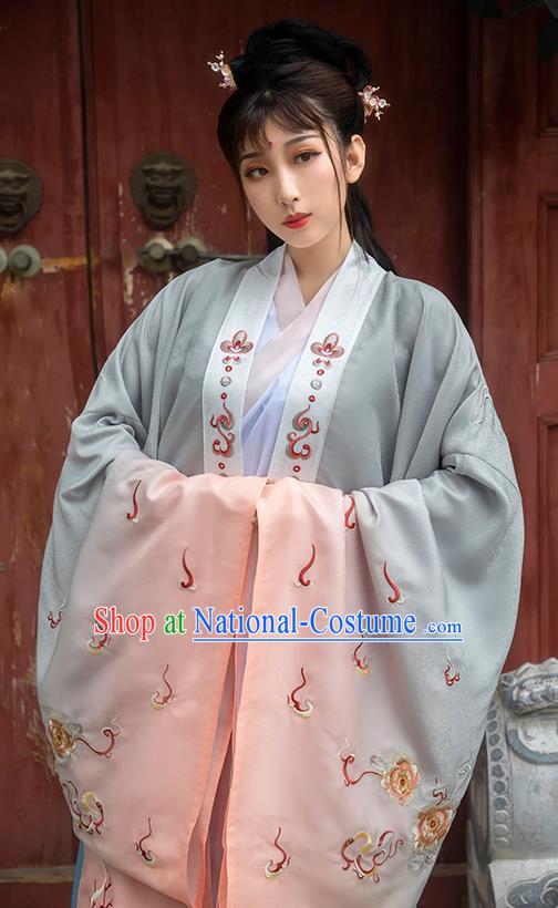 China Traditional Jin Dynasty Noble Lady Embroidered Historical Costume Ancient Female Swordsman Hanfu Clothing