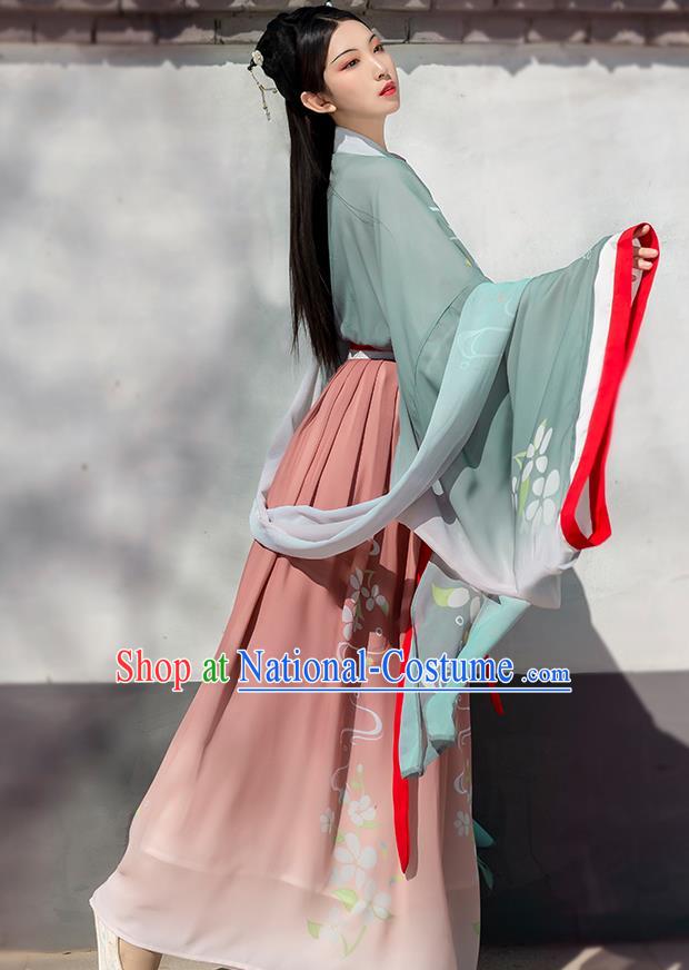 China Traditional Jin Dynasty Royal Princess Historical Costume Ancient Palace Beauty Hanfu Dress Clothing