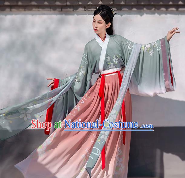 China Traditional Jin Dynasty Royal Princess Historical Costume Ancient Palace Beauty Hanfu Dress Clothing