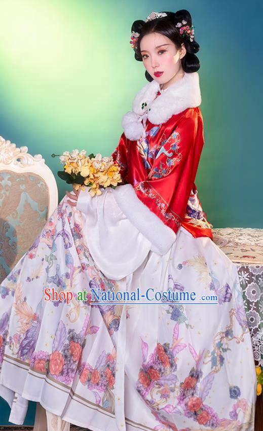 Traditional China Ming Dynasty Young Beauty Historical Clothing Ancient Noble Lady Hanfu Dress Apparels