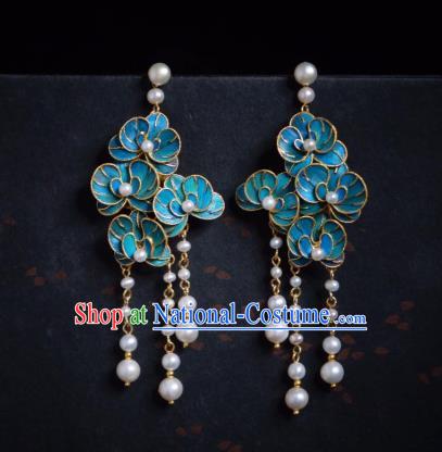 Chinese Ancient Ming Dynasty Princess Ear Accessories Blueing Earrings Traditional Culture Jewelry