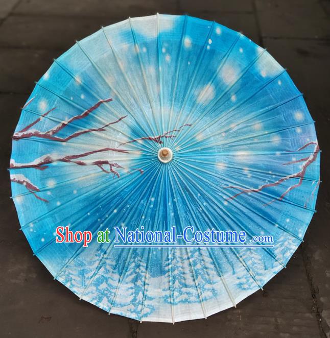 China Handmade Dance Umbrellas Craft Traditional Blue Oil Paper Umbrella Classical Printing Pine Umbrella