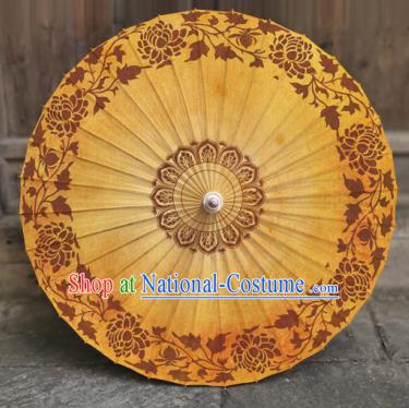 China Traditional Ginger Oil Paper Umbrella Handmade Classical Dance Umbrella Craft Printing Peony Umbrella