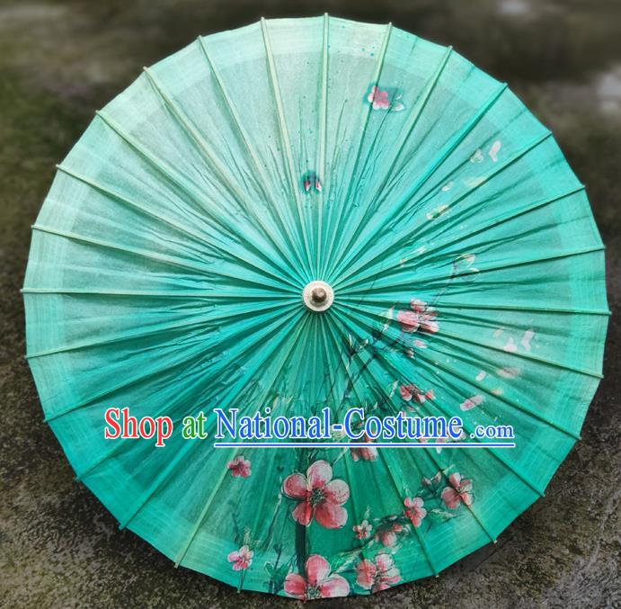 China Traditional Green Oil Paper Umbrella Handmade Classical Painting Peach Blossom Umbrellas