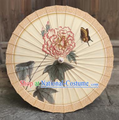 China Traditional Beige Oil Paper Umbrella Handmade Classical Painting Peony Butterfly Umbrellas