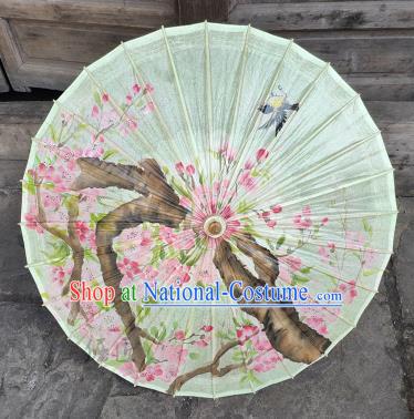 China Traditional Light Green Oil Paper Umbrella Handmade Classical Dance Painting Begonia Umbrellas