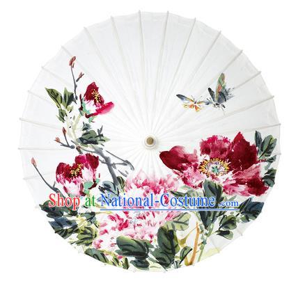 China Classical Dance Umbrella Handmade Printing Peony Butterfly Umbrellas Traditional Oil Paper Umbrella