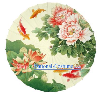 China Traditional Umbrella Classical Dance Umbrella Handmade Printing Lotus Peony Oil Paper Umbrella