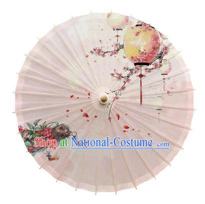 China Handmade Light Pink Umbrella Traditional Printing Plum Lantern Oil Paper Umbrella