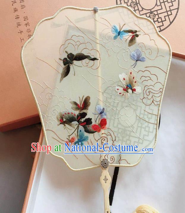 Chinese Handmade Embroidered Butterfly Palace Fan Classical Silk Fan Traditional Cheongsam Dance Fan