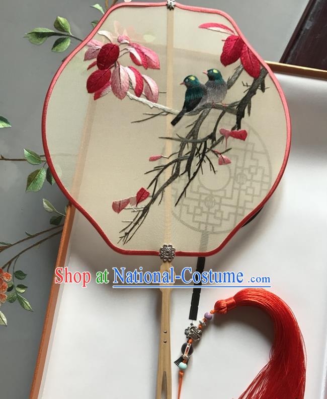 Chinese Classical Palace Fan Handmade Embroidered Silk Fan Traditional Wedding Hanfu Fan