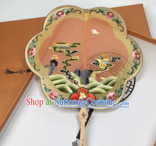 Chinese Handmade Embroidered Silk Fan Classical Dance Palace Fan Traditional Ming Dynasty Wedding Fan