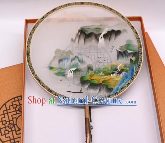 Chinese Cultural Dance Palace Fan Handmade Embroidered Silk Fan Traditional Hanfu Circular Fan