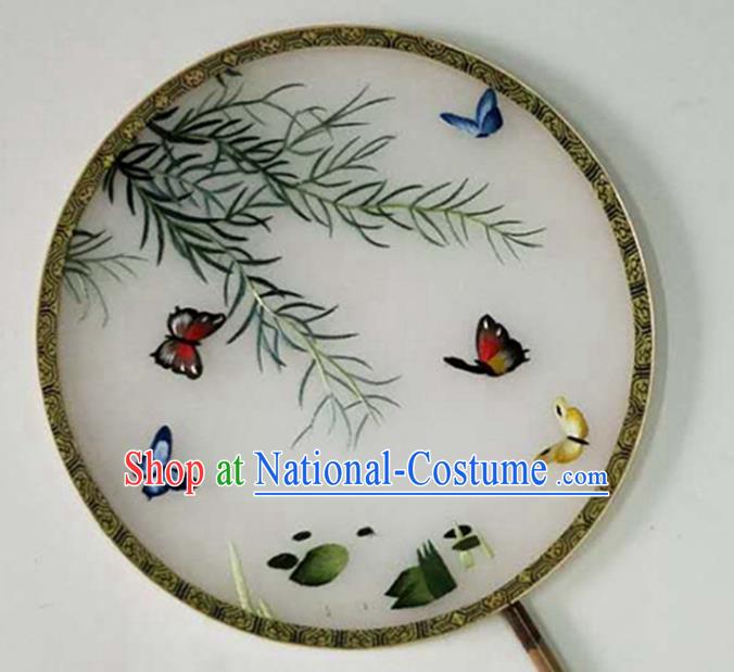 Chinese Embroidered Butterfly Palace Fan Handmade Silk Fan Traditional Circular Fan