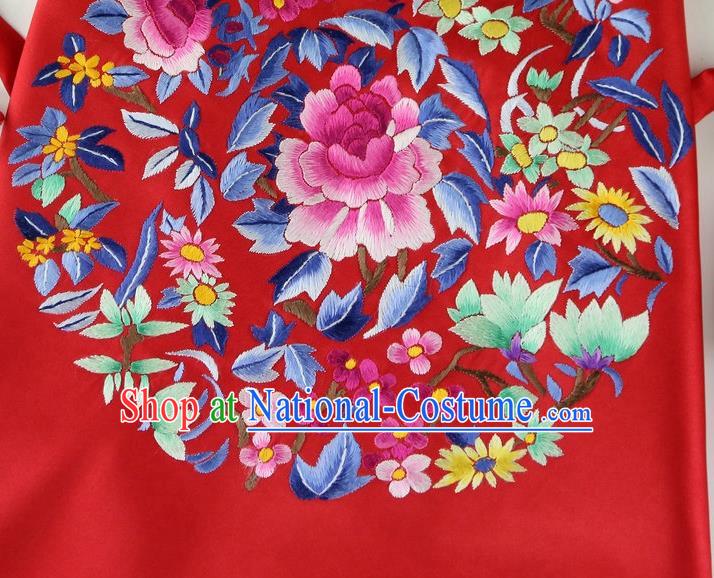 China Handmade Embroidered Peony Red Silk Bellyband Traditional Stomachers Wedding Cloth