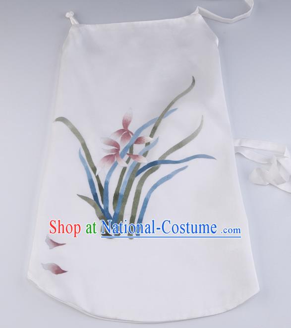 China Handmade Embroidered Orchid White Silk Bellyband Traditional Stomachers Undergarment