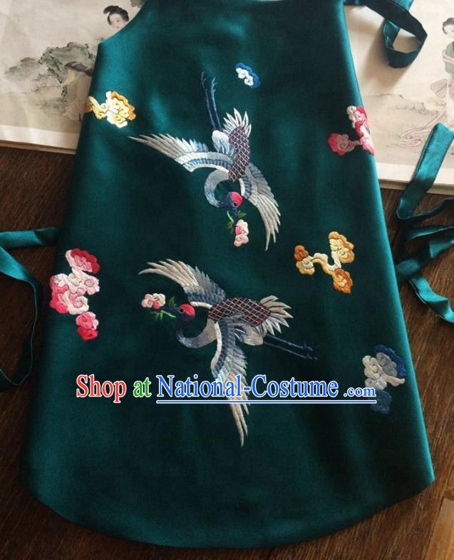 China Traditional Stomachers Undergarment Handmade Embroidered Cranes Atrovirens Silk Bellyband