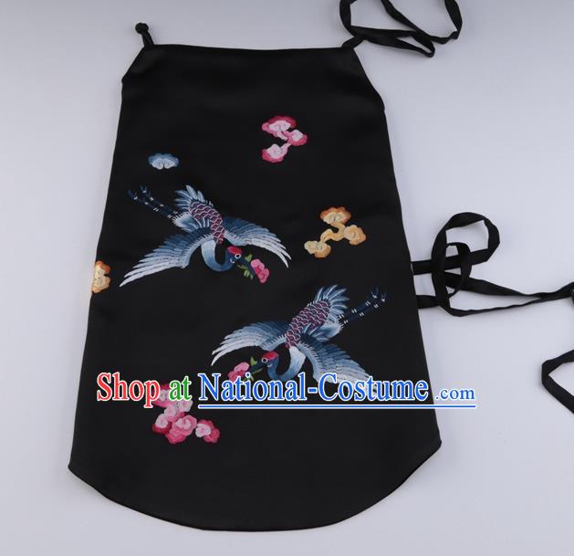 China Traditional Cheongsam Stomachers Undergarment Handmade Embroidered Cranes Black Silk Bellyband