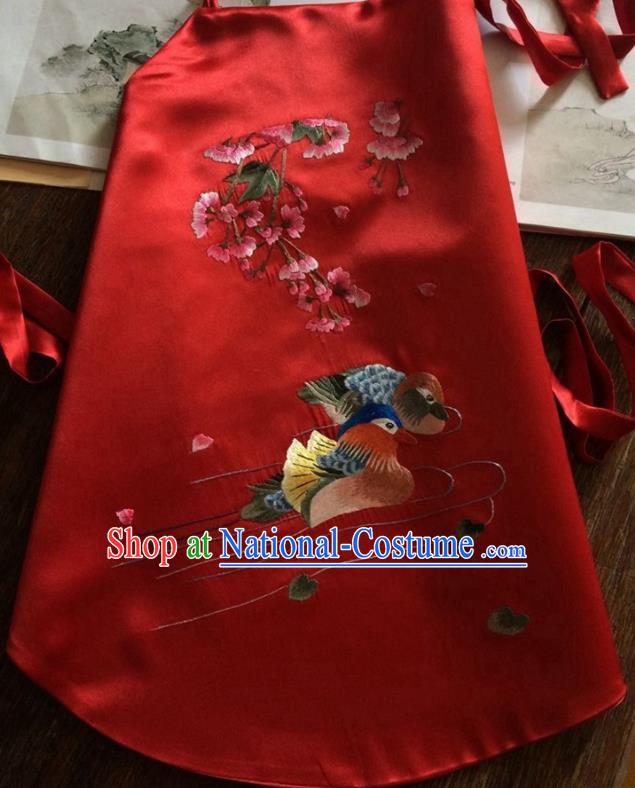 China Traditional Wedding Stomachers Undergarment Handmade Embroidered Mandarin Duck Red Silk Bellyband