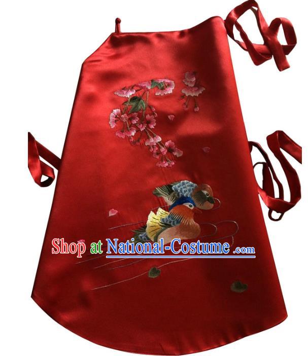 China Traditional Stomachers Wedding Undergarment Women Sexy Corset Handmade Embroidered Mandarin Duck Red Silk Bellyband