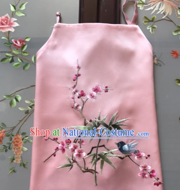 China Handmade Embroidered Plum Bamboo Pink Silk Bellyband Women Sexy Corset Traditional Undergarment Stomachers